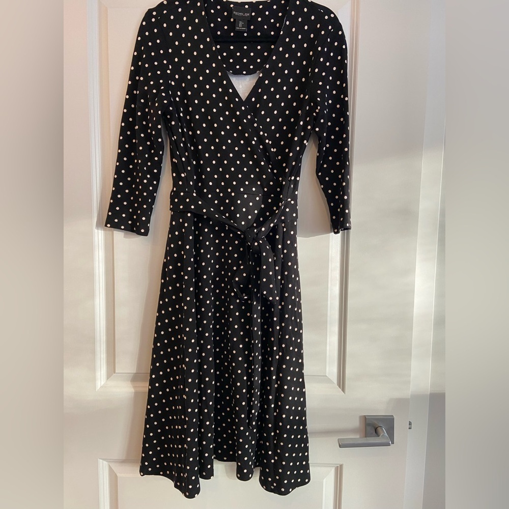 #104 NWOT Rachel Zoe black with cream polka dot dress In size large